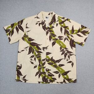 Vintage Mamo Howell Hawaiian Shirt Mens XL Ivory Floral Camp Hilo Hattie USA